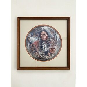 Vintage Native American Indian Art Print Framed Carole Bourdo Signed Art 315 350